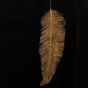 Vint/Mint 14"L Gold Glitter Covered Feather Decorations (ad is for ONE)